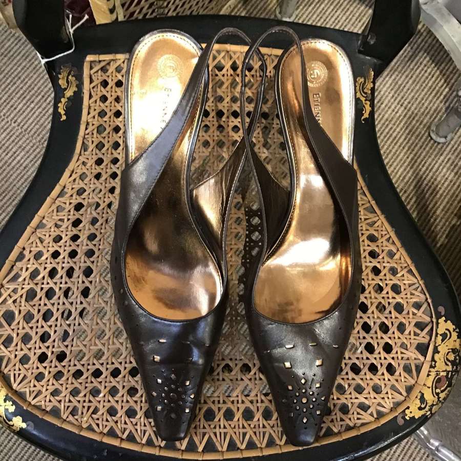 Etienne Aigner brown and bronze leather sling back shoes size 7