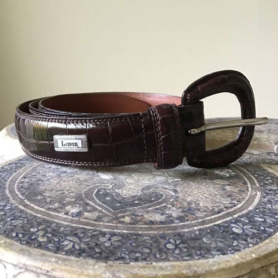 Ralph Lauren brown crocograin leather belt with leather buckle