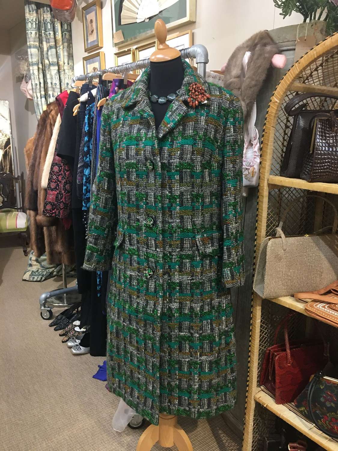 Vintage green wool tweed coat size 14
