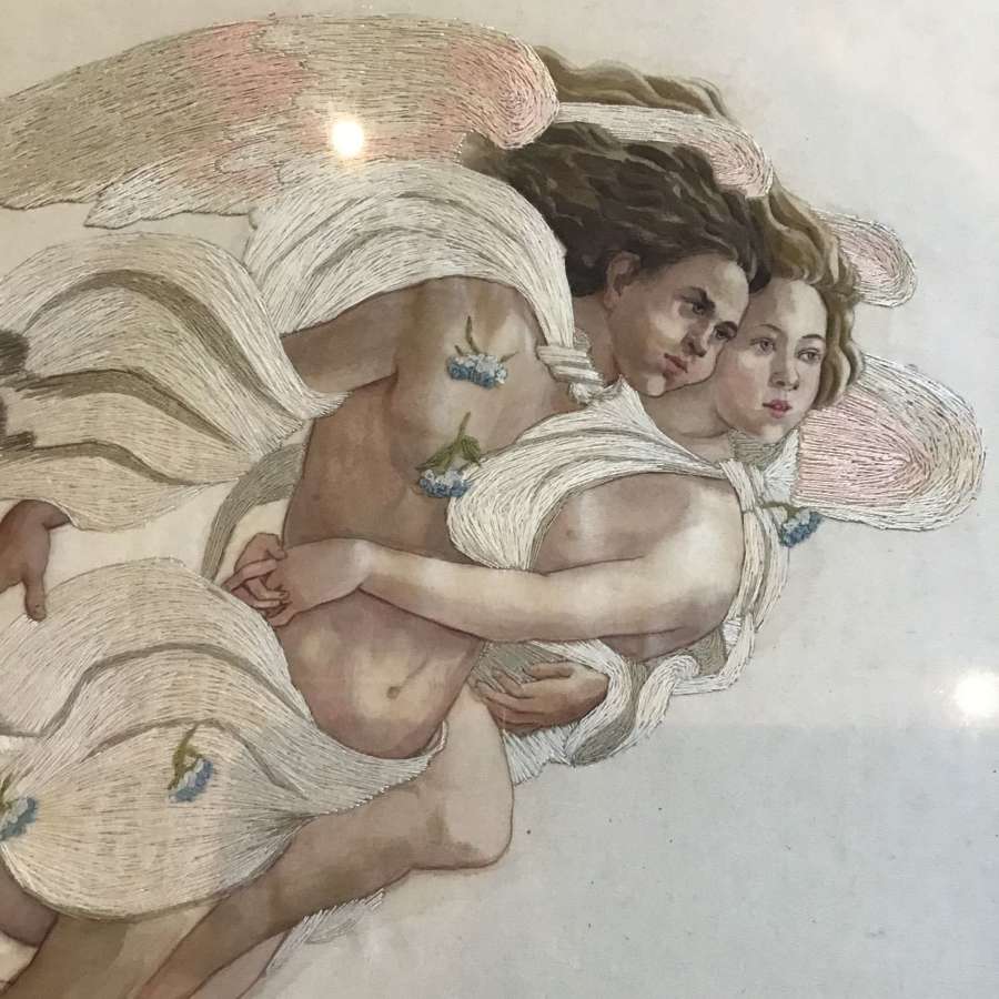 Antique silk embroidered detail from The Birth of Venus
