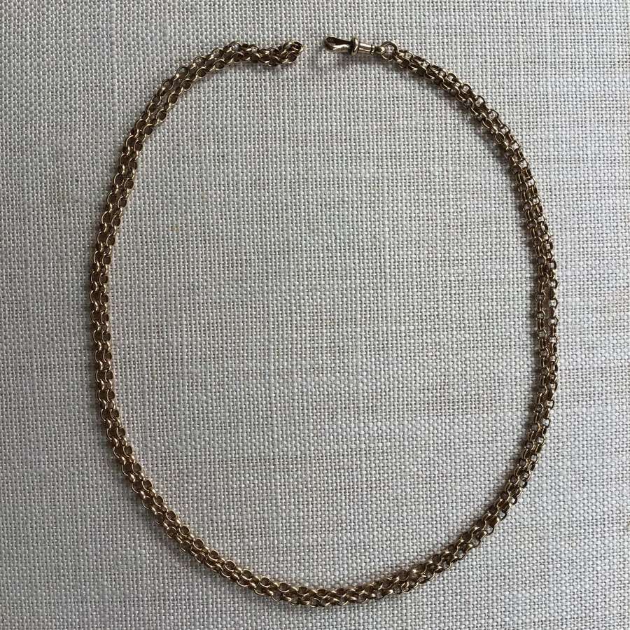 Hallmarked 9ct rose gold long watch chain/necklace 37”