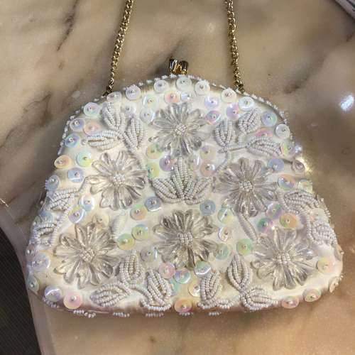 Vintage cream satin, beaded and sequinned