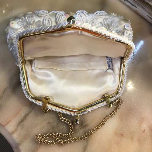 Vintage cream satin, beaded and sequinned
