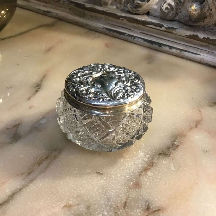 Hallmarked 1995 Londin silver topped glass jar