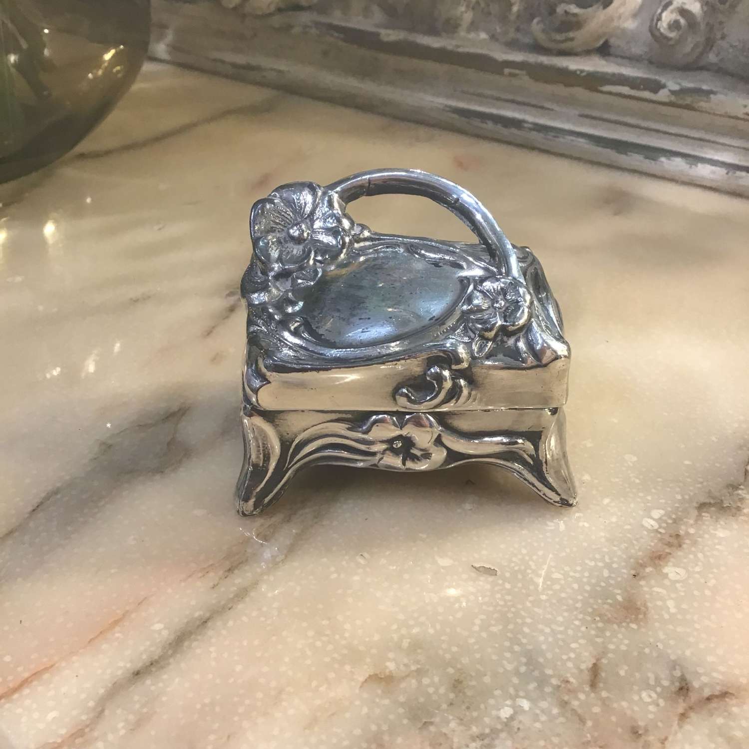 Art Nouveau silver plated jewellery box