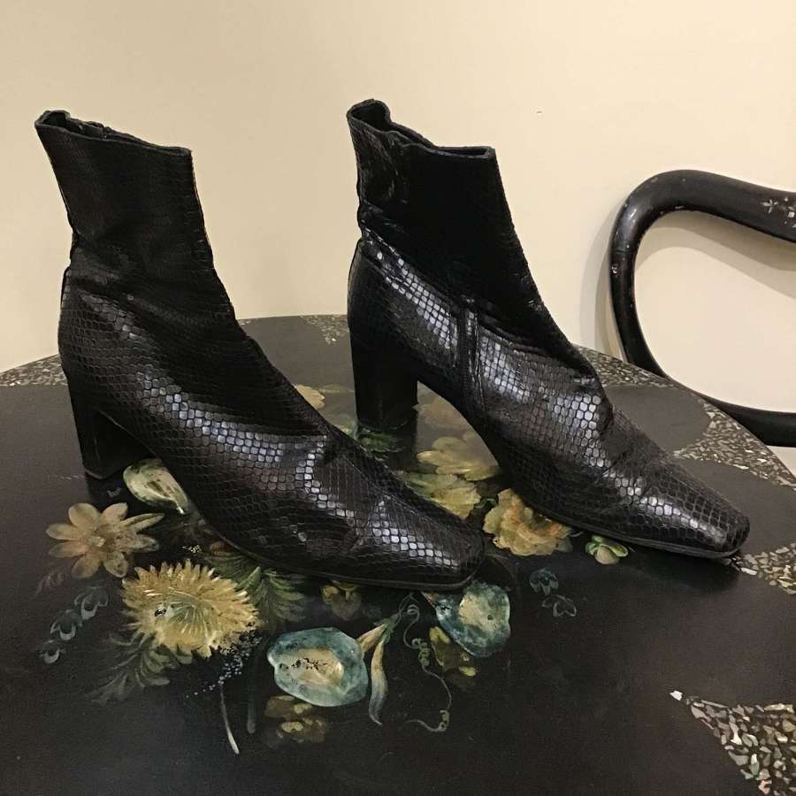 Black Russell and Bromley snake effect leather ankle boots size 6