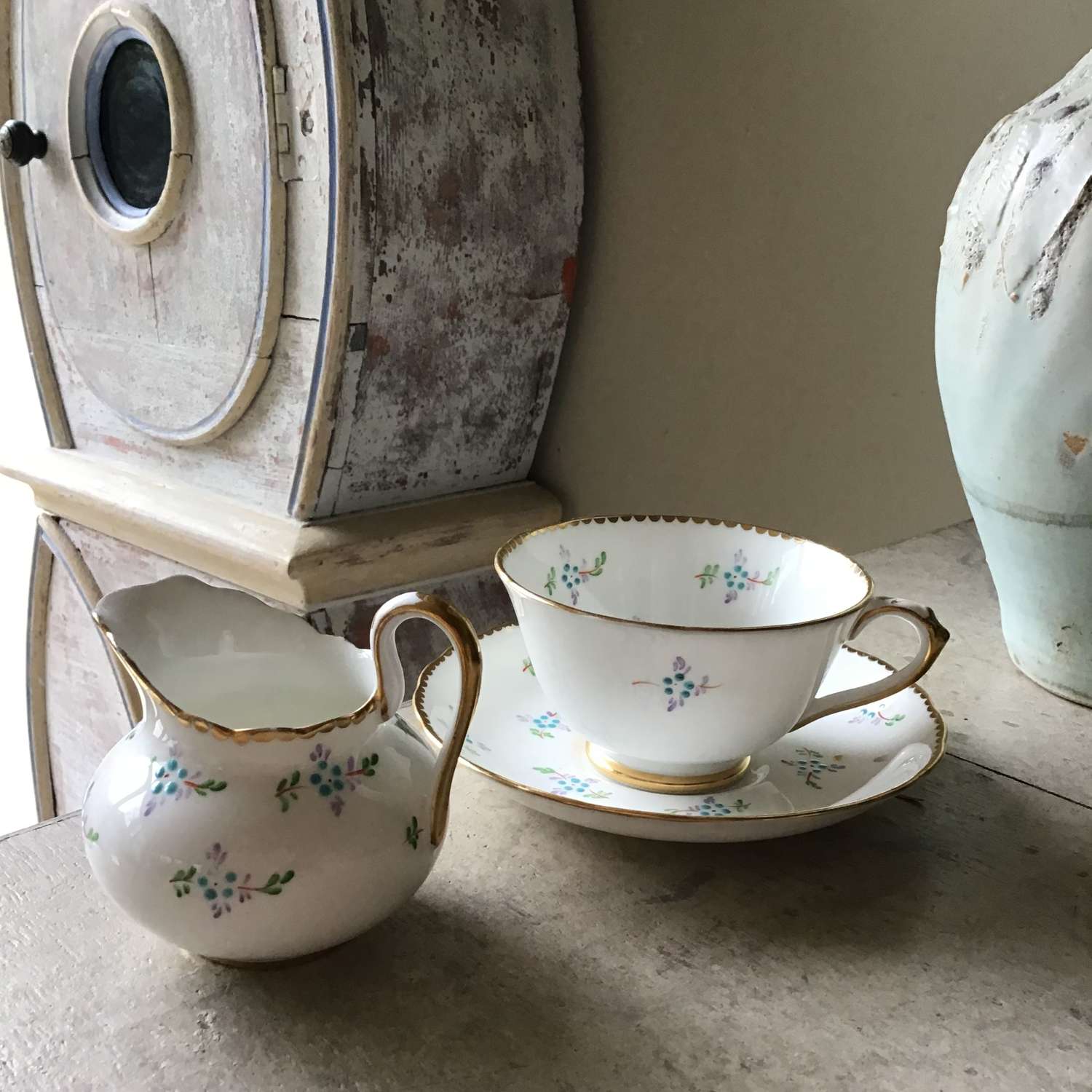 Vintage Tuscan bone china teacup, saucer and milk jug