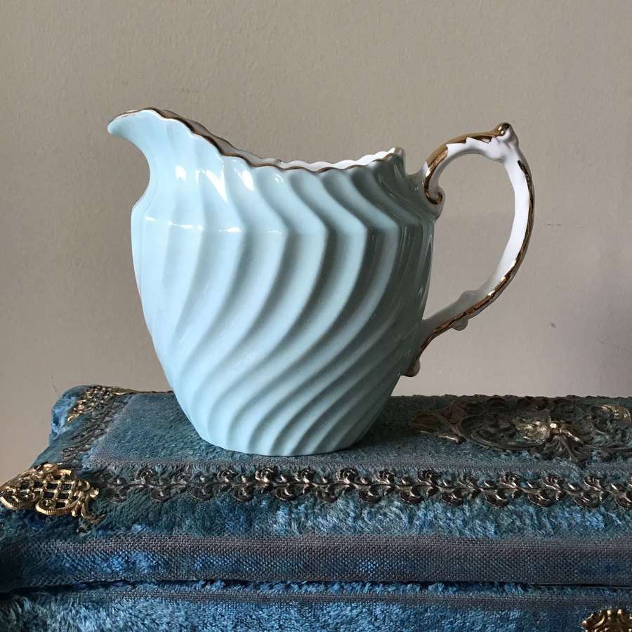 Vintage 1930s pale turquoise blue and white gilded Aynsley jug