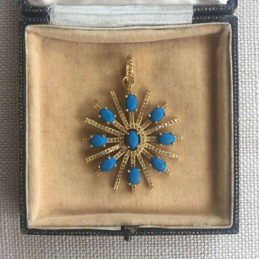 Vermeil diamond and blue stone sun pendant