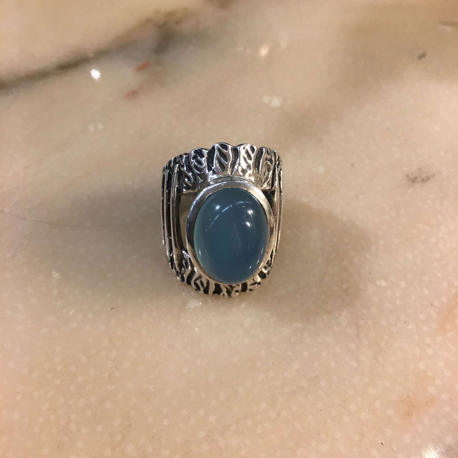 Sterling silver and blue chalcedony ring