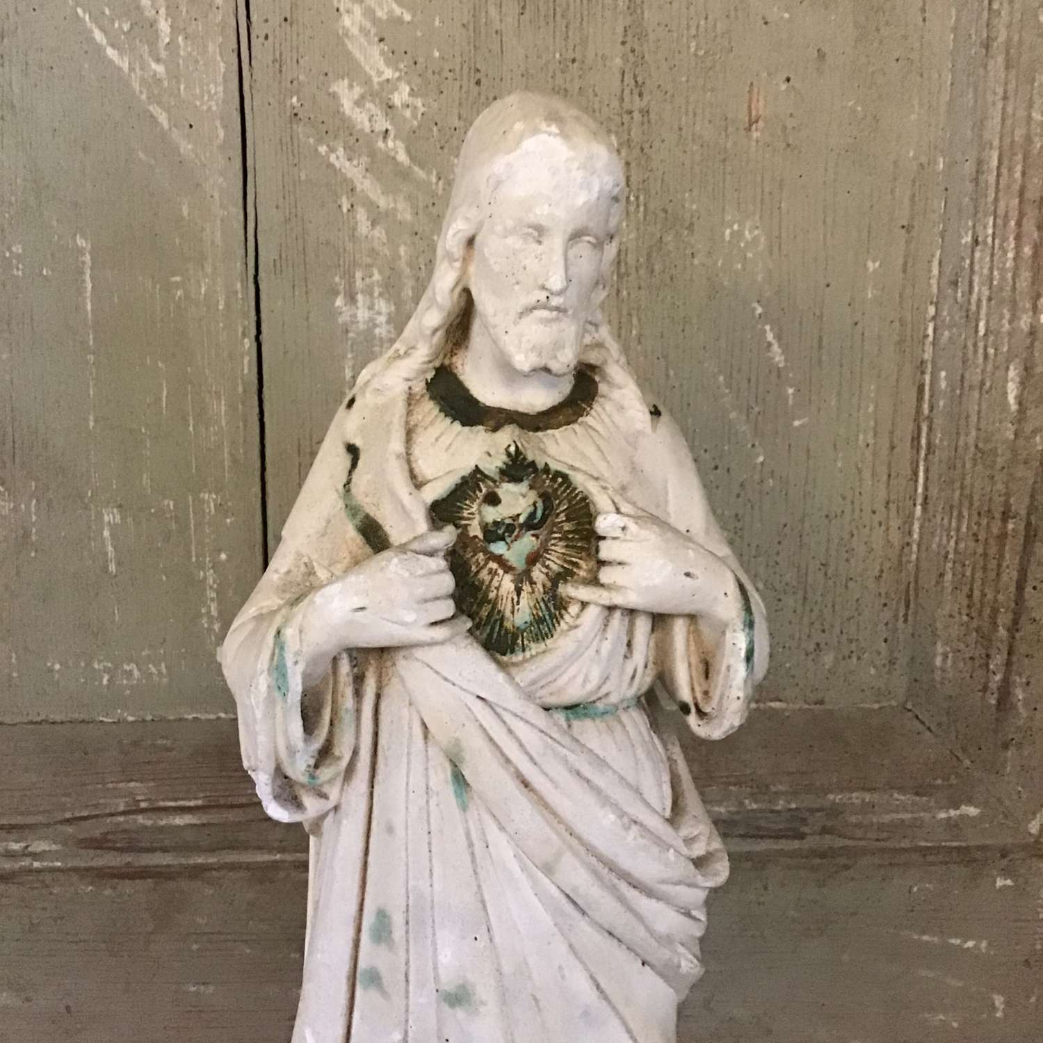 Vintage French depose Sacred Heart chalk  statue