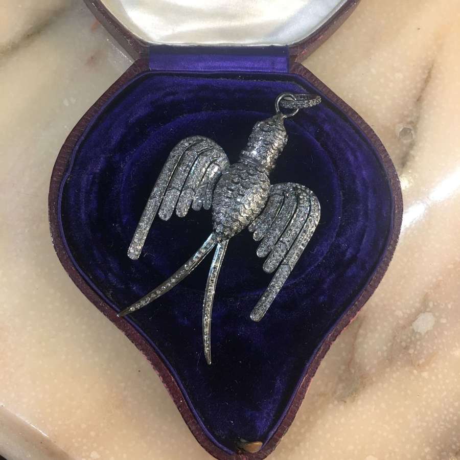 Large silver and diamond swallow pendant
