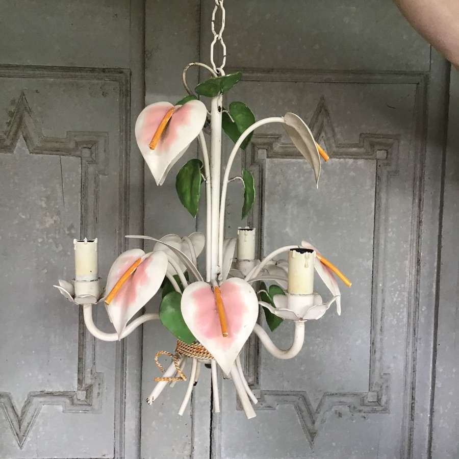 Vintage toleware Arum Lily chandelier