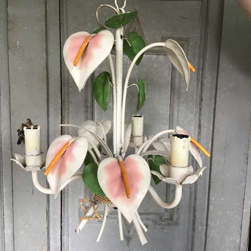 Vintage toleware Arum Lily chandelier