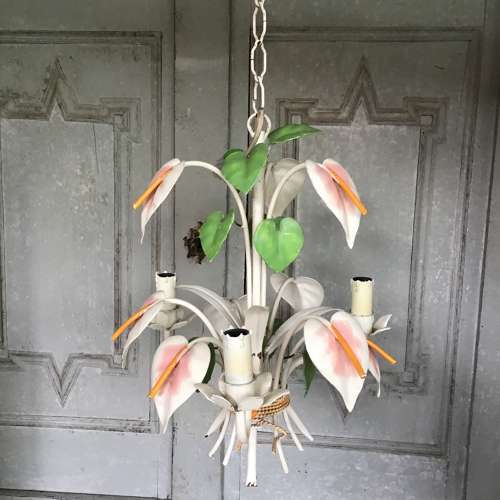 Vintage toleware Arum Lily chandelier