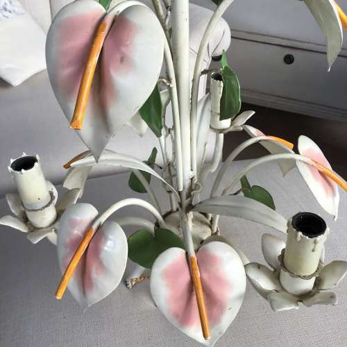 Vintage toleware Arum Lily chandelier