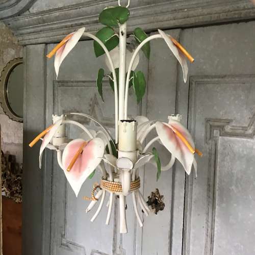 Vintage toleware Arum Lily chandelier