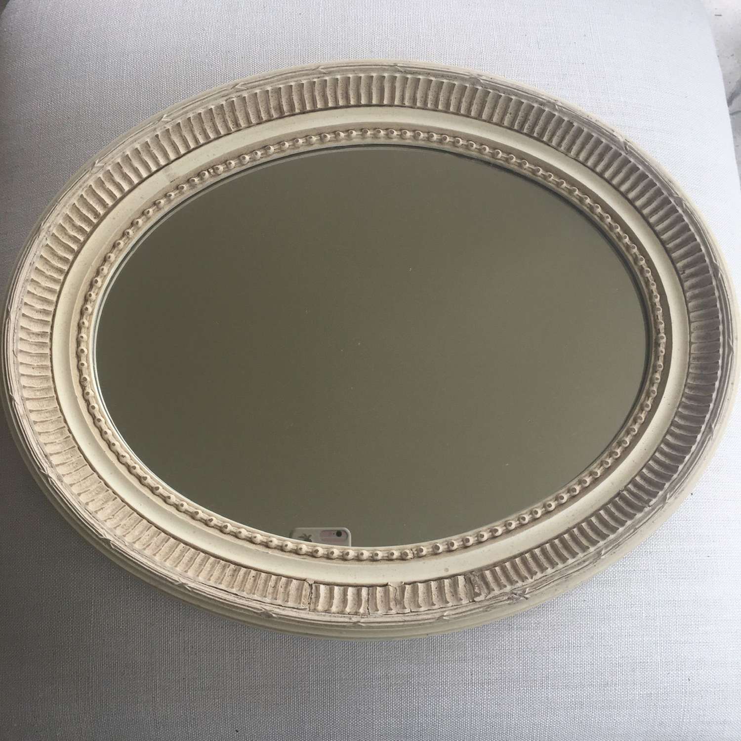 Oval cream wooden painted mirror