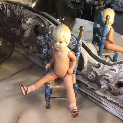 Vintage blue painted wooden doll’s chair