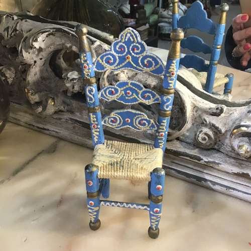 Vintage blue painted wooden doll’s chair