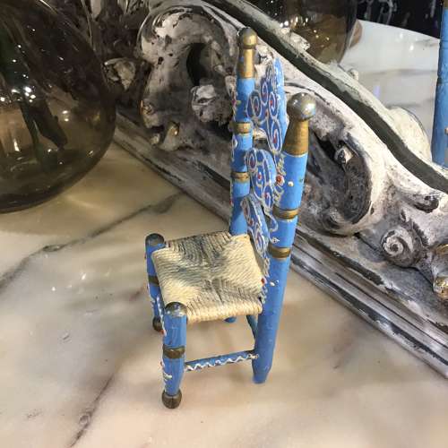 Vintage blue painted wooden doll’s chair