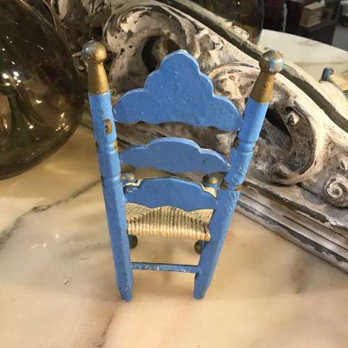 Vintage blue painted wooden doll’s chair