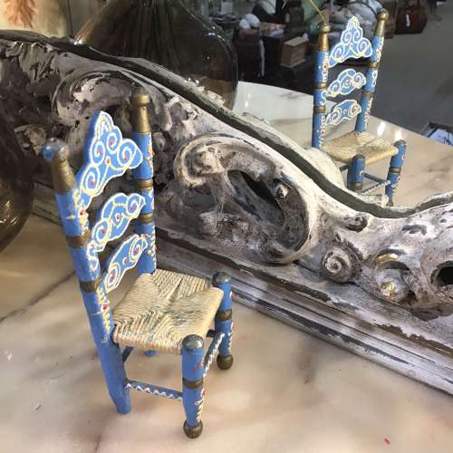 Vintage blue painted wooden doll’s chair