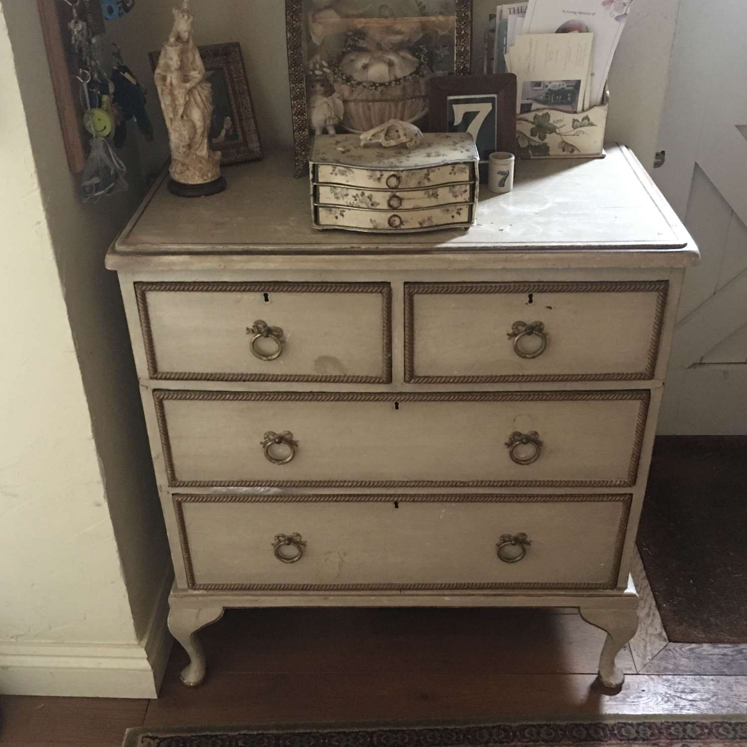 Old painted solid wooden chest of drawers