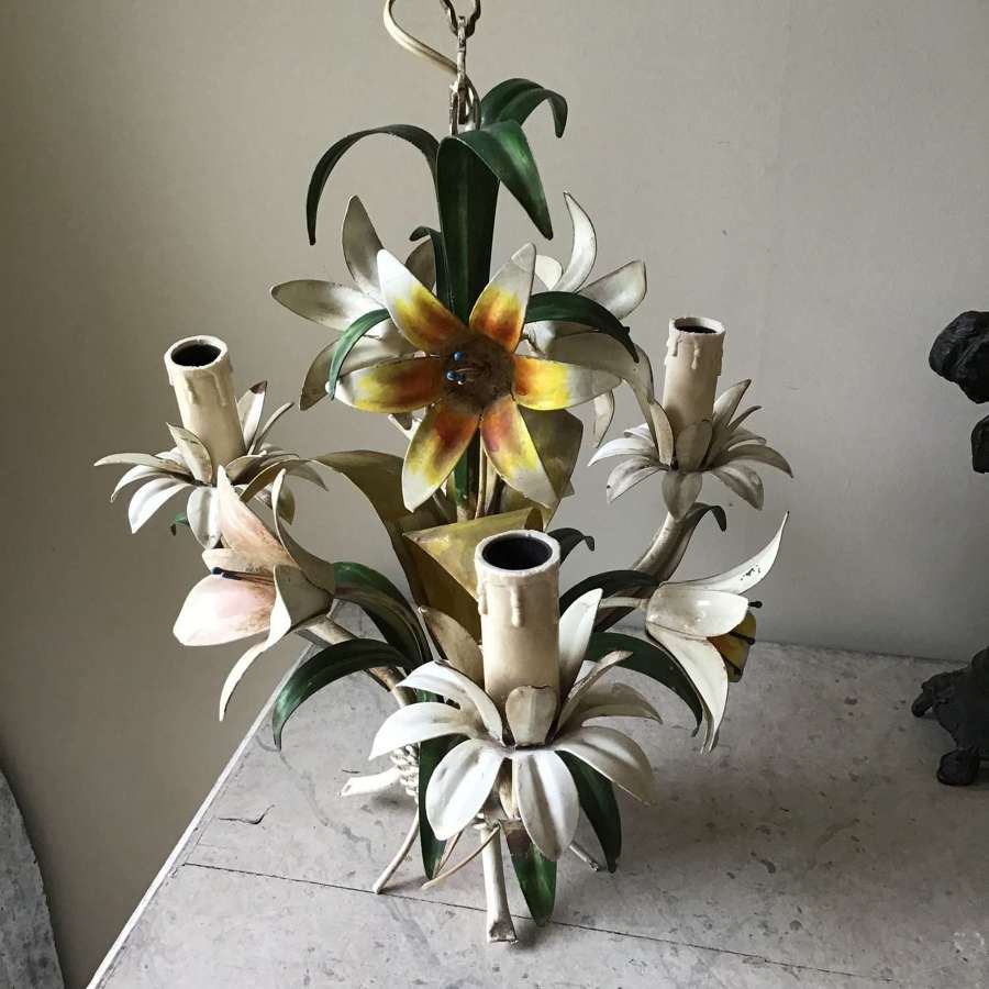 Vintage 1930s toleware Lily chandelier