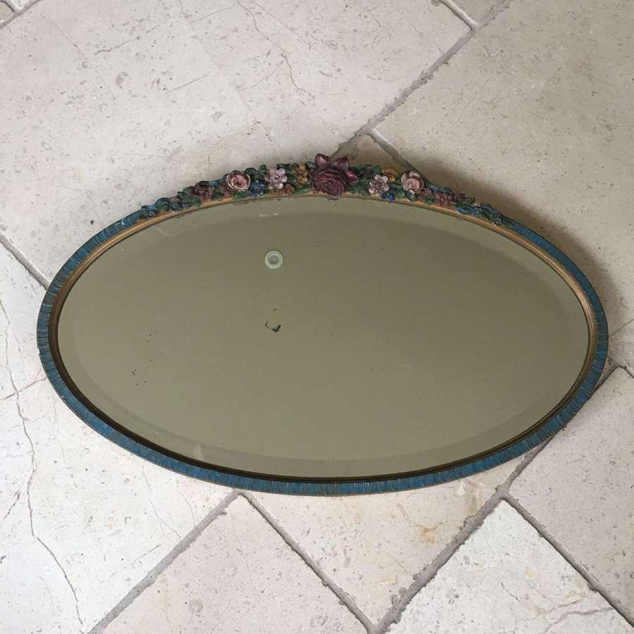 Large oval floral Barbola teal mirror