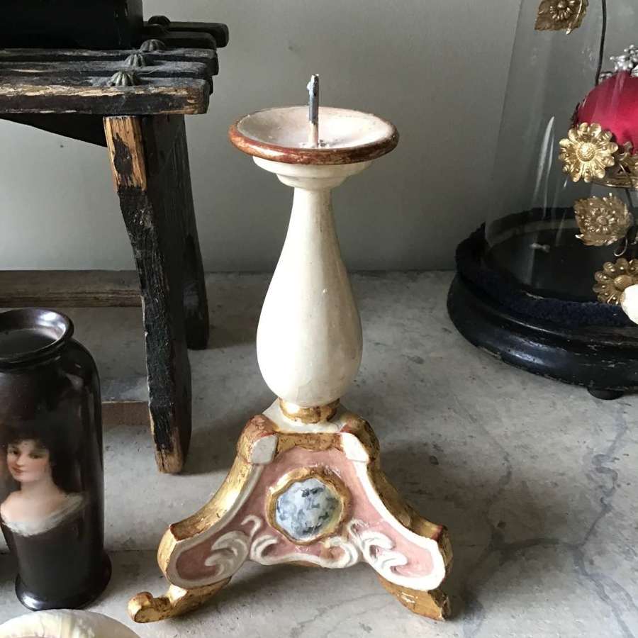 Vintage Florentine painted wooden candlestick