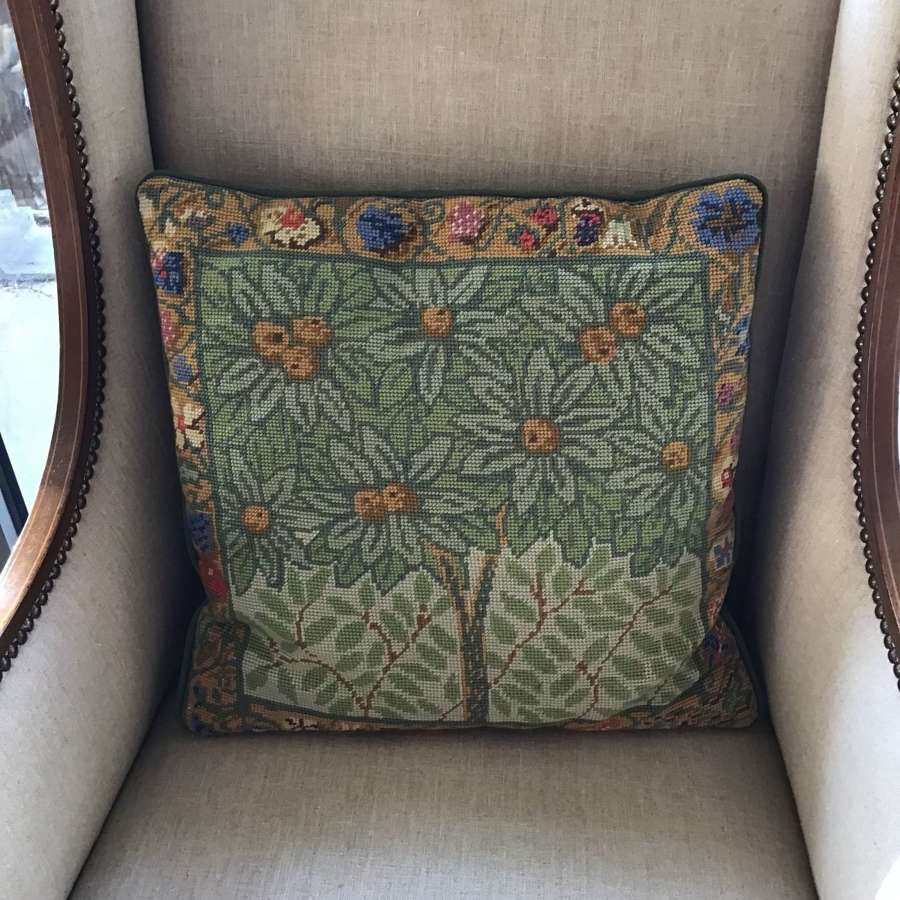 Tapestry embroidered wool bordered  tree design cushion
