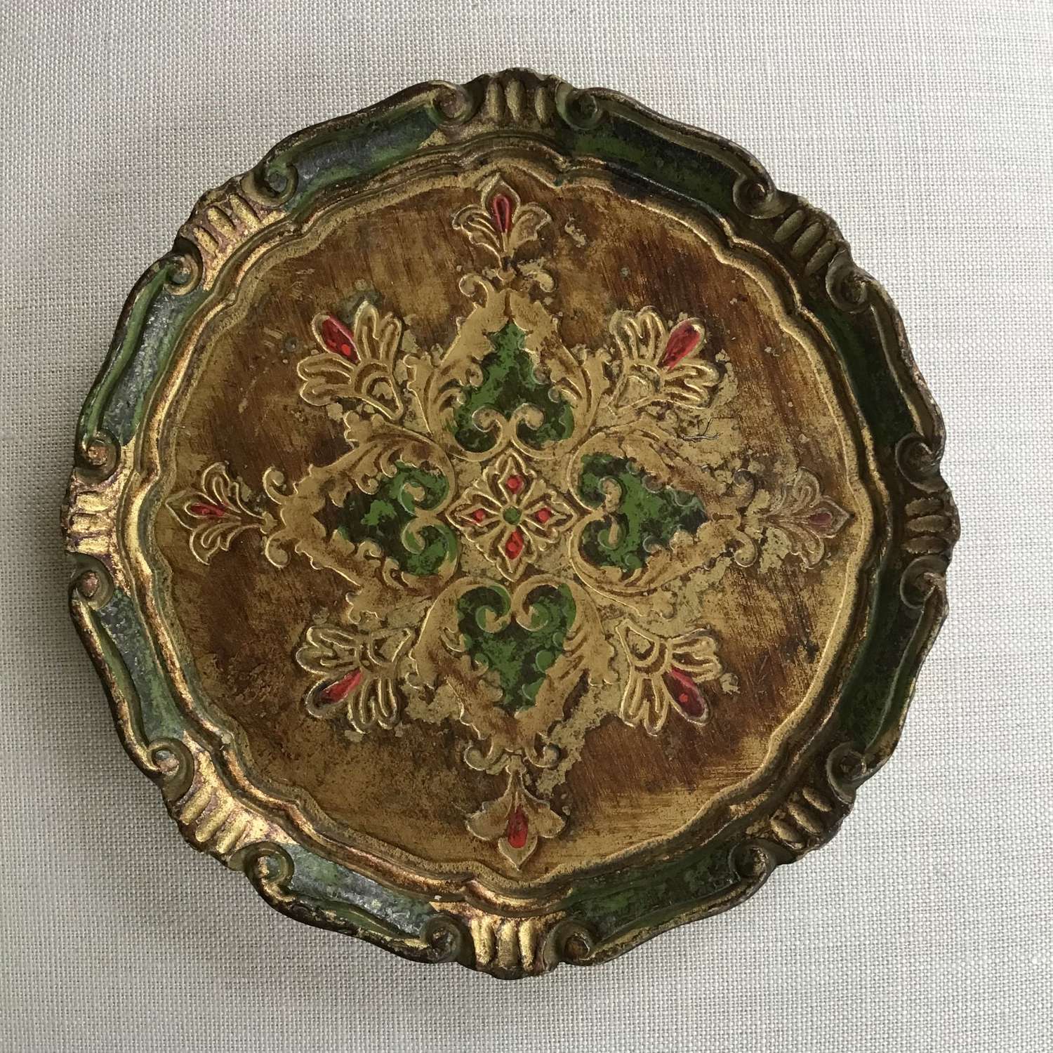 Vintage green and gold Florentine tray