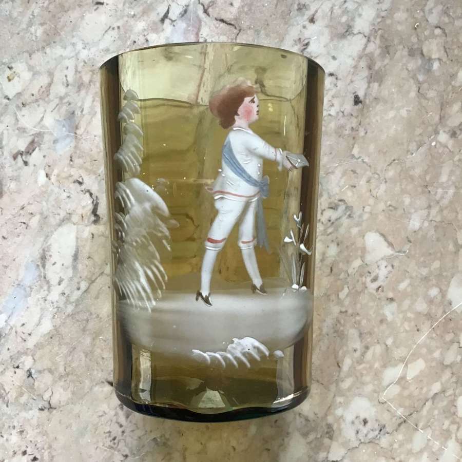 Mary Gregory glass tumbler with hand applied enamel decoration
