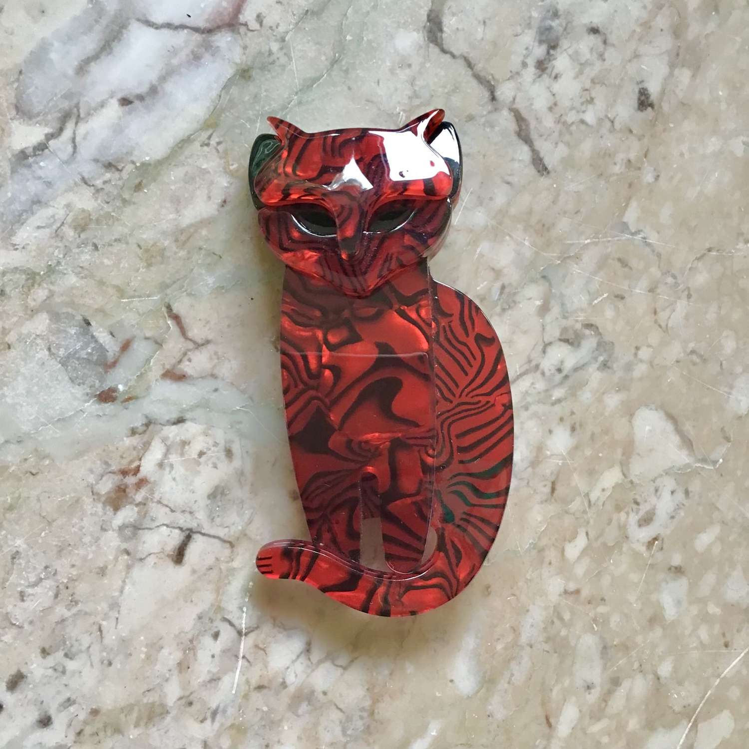 Lea Stein style red cat brooch