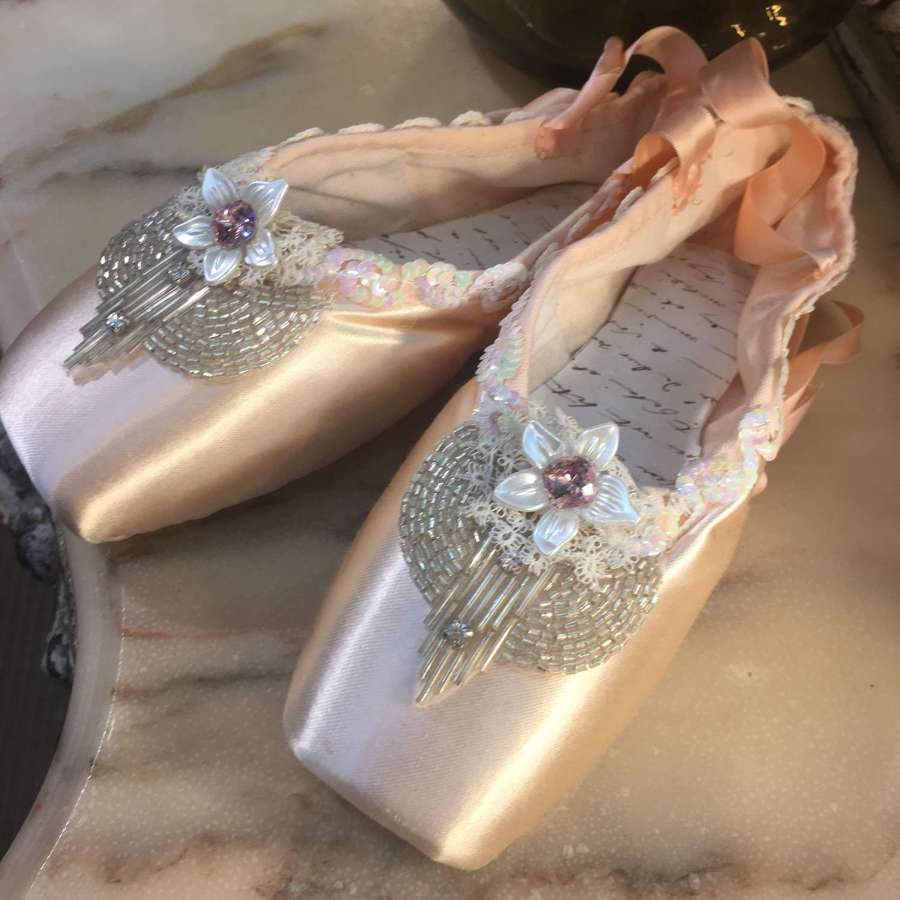 Embellished decorative Bloch ballet pointes finished with vintage trim