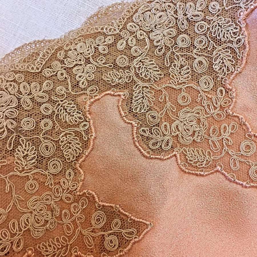 Alencon lace on silk faille bust to 34&rdquo;/35&rdquo;