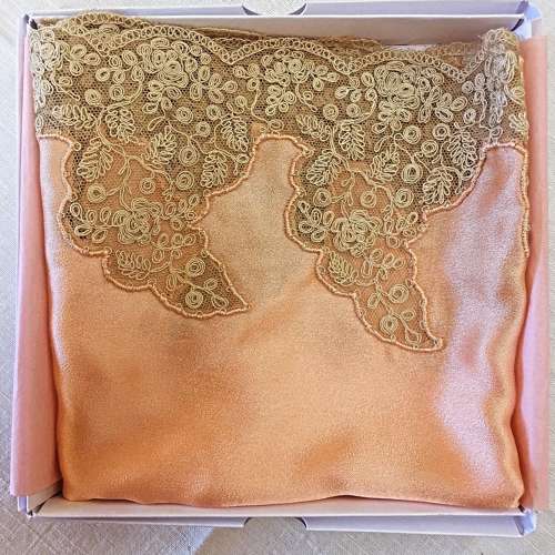 Alencon lace on silk faille bust to 34”/35”