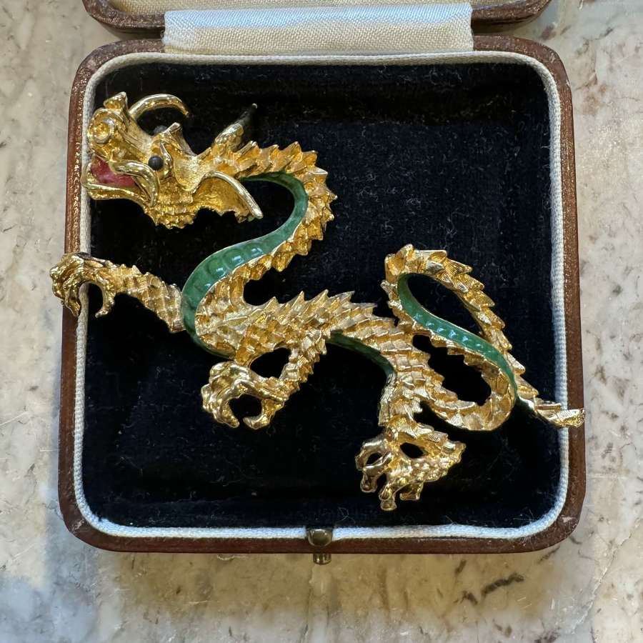 1960s Panetta enamelled dragon brooch