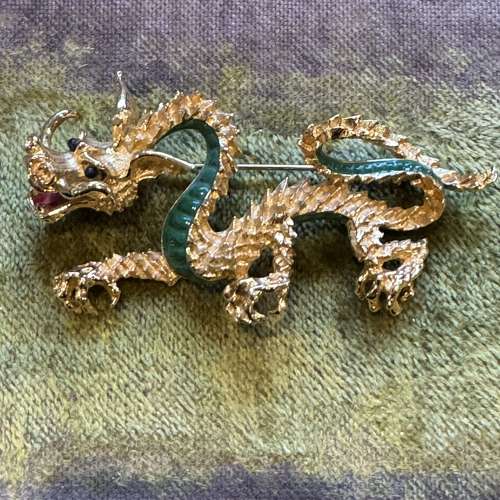 1960s Panetta enamelled dragon brooch