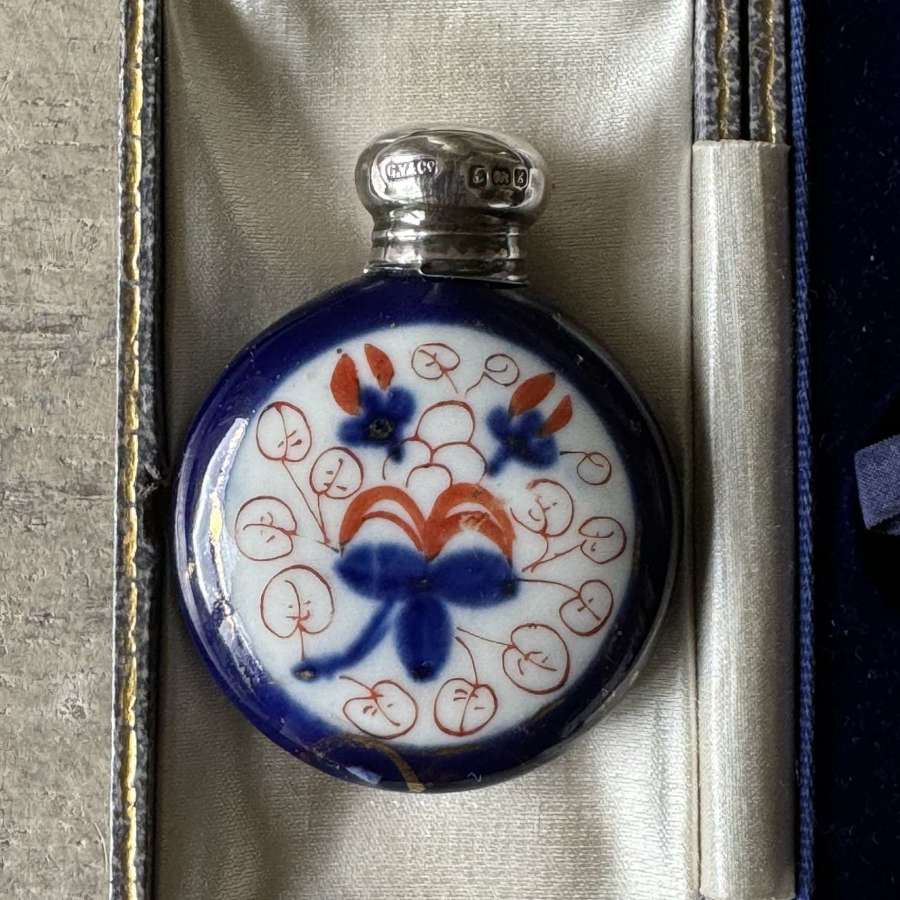 Antique Imari silver top scent bottle h/m 1906