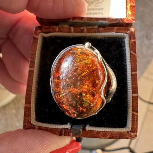 Vintage silver and amber handcrafted ring size N