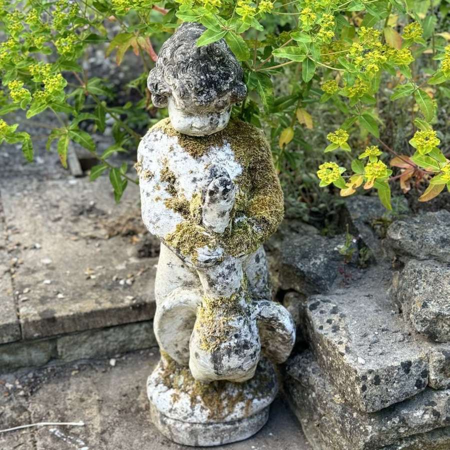 Vintage putti garden ornament/ water fountain holding a goose
