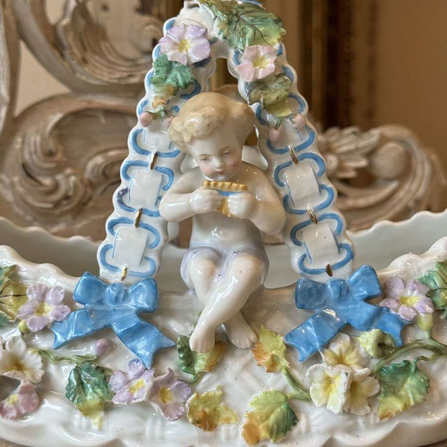 Antique French floral putti china mantle vase