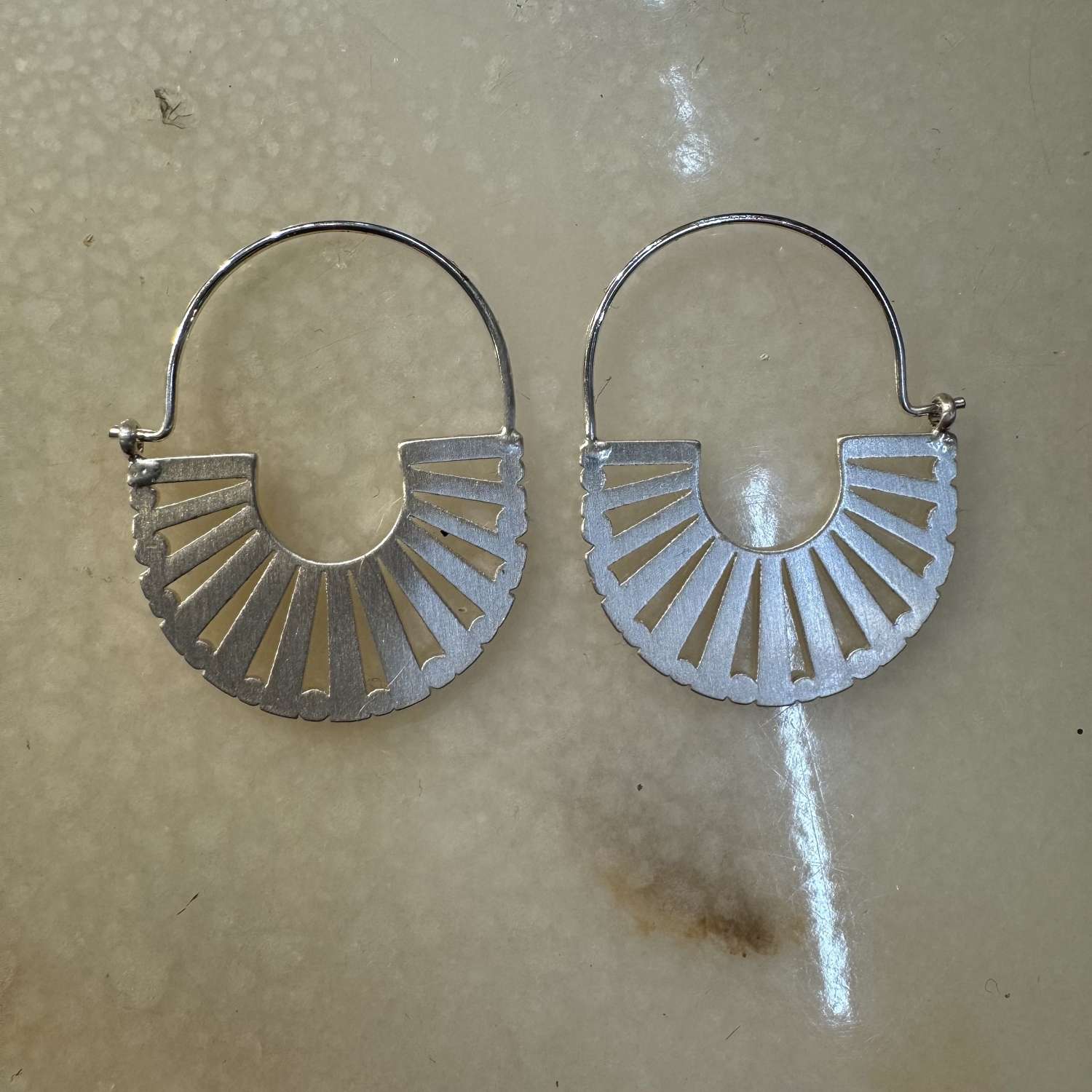 Silver plated decorative hoop earrings
