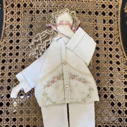 Lavender pyjama dolls handcrafted using antique and vintage fabrics
