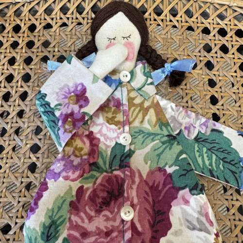 Lavender pyjama dolls handcrafted using antique and vintage fabrics