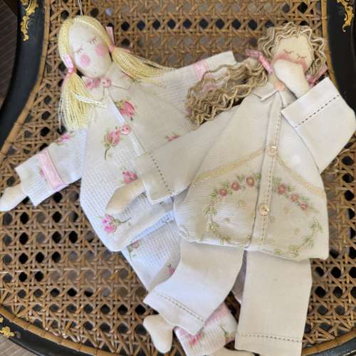 Lavender pyjama dolls handcrafted using antique and vintage fabrics