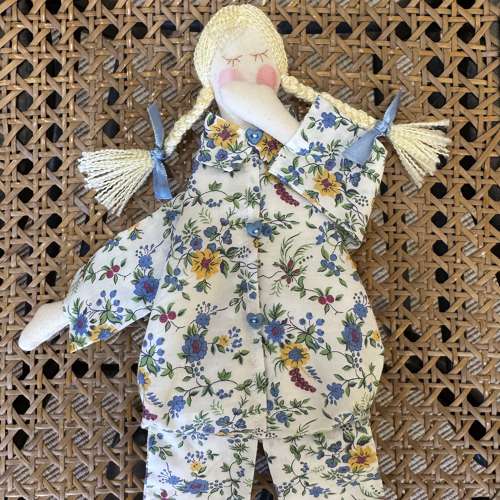 Lavender pyjama dolls handcrafted using antique and vintage fabrics