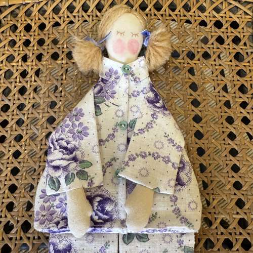 Lavender pyjama dolls handcrafted using antique and vintage fabrics